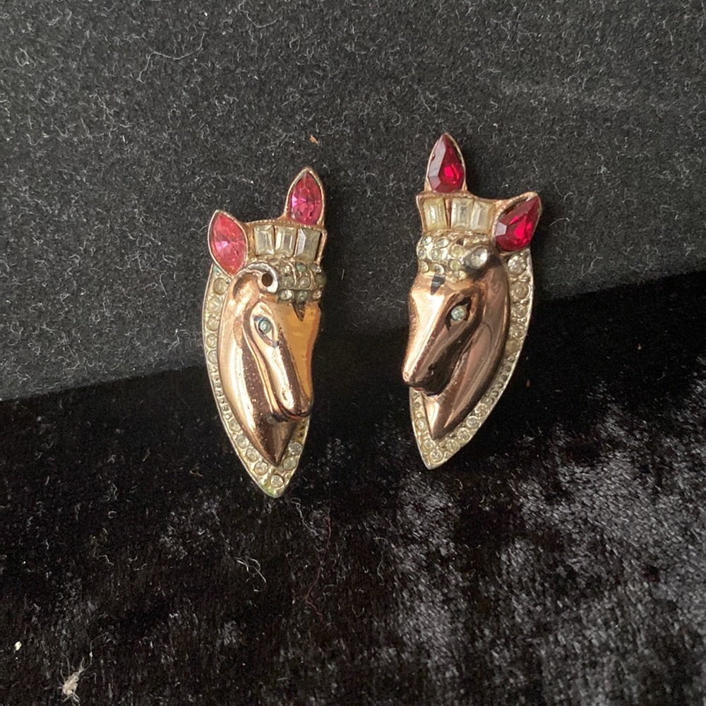 Vintage Coro Corocraft Horse Duette Horse Sterling Silver Screw Earrings 1943